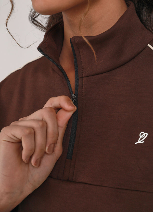 Blusa Quarter Zip All Court Fem Coffee Brown