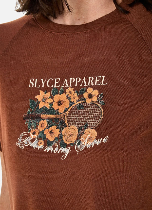 Camiseta Raglan Blooming Serve Feminino Rusty Brown