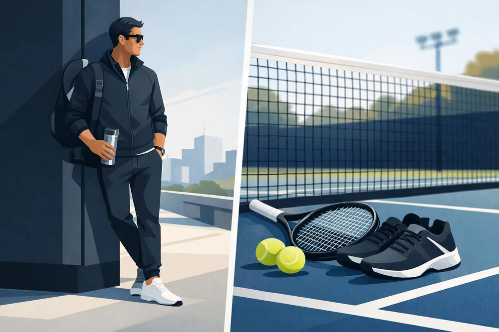 Roupa esportiva sofisticada masculina em quadra