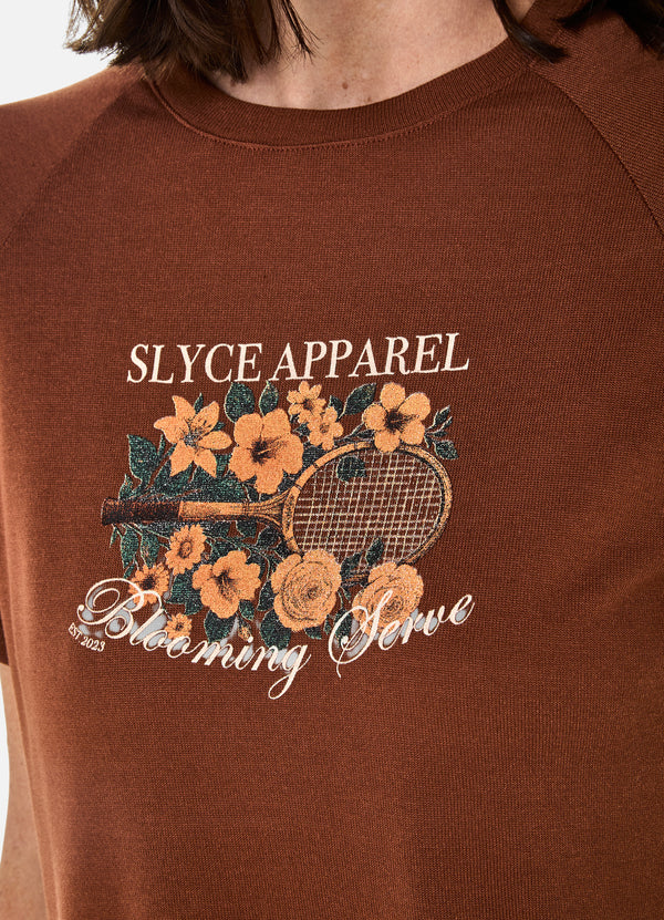 Camiseta Raglan Blooming Serve Feminino Rusty Brown